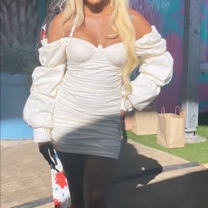 Off white, bardot dress.